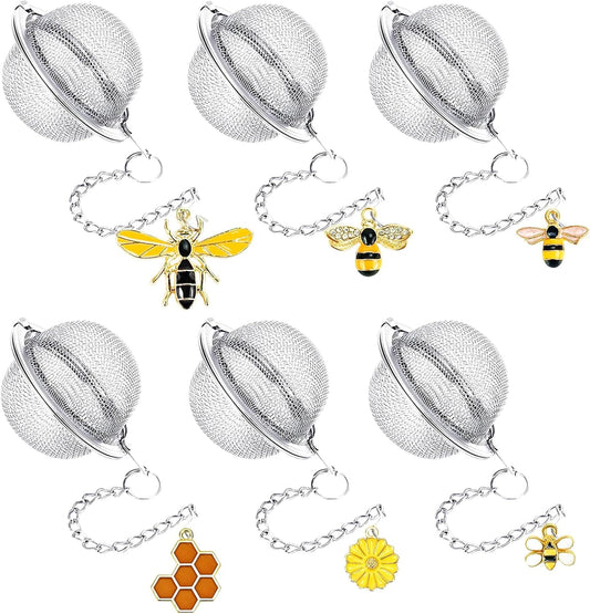 6PCs Stainless Steel Mesh Tea Infuser,2.1 inch Tea Ball with Honey Bee Set | Tea Steeper for Filtering Tea,Tea Infusers for Loose Tea,Tea Strainer for Flavoring Herbal Spices and Seasonings