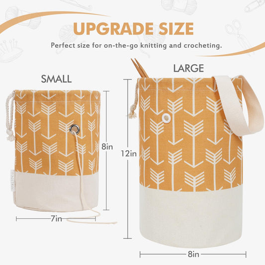 Yarn Bag, Small Knitting Crochet Bag, Portable Yarn Storage Bags Organizer for Crocheting Project, Store Skein Ball, Short Knitting Needle (Yellow)