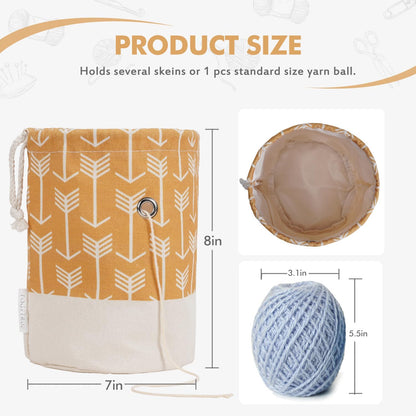 Yarn Bag, Small Knitting Crochet Bag, Portable Yarn Storage Bags Organizer for Crocheting Project, Store Skein Ball, Short Knitting Needle (Yellow)