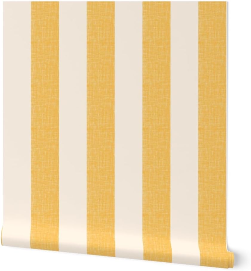 Lemon Yellow Stripe Peel and Stick Wallpaper | Sample 12" x 24" | Amalfi Pool Cabana Simple Large Scale | Self-adhesive, removable and renter-friendly