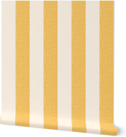 Lemon Yellow Stripe Peel and Stick Wallpaper | Sample 12" x 24" | Amalfi Pool Cabana Simple Large Scale | Self-adhesive, removable and renter-friendly