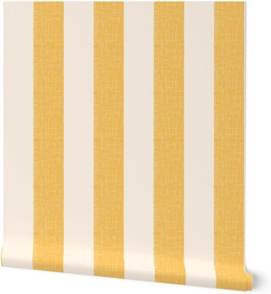 Lemon Yellow Stripe Peel and Stick Wallpaper | Sample 12" x 24" | Amalfi Pool Cabana Simple Large Scale | Self-adhesive, removable and renter-friendly