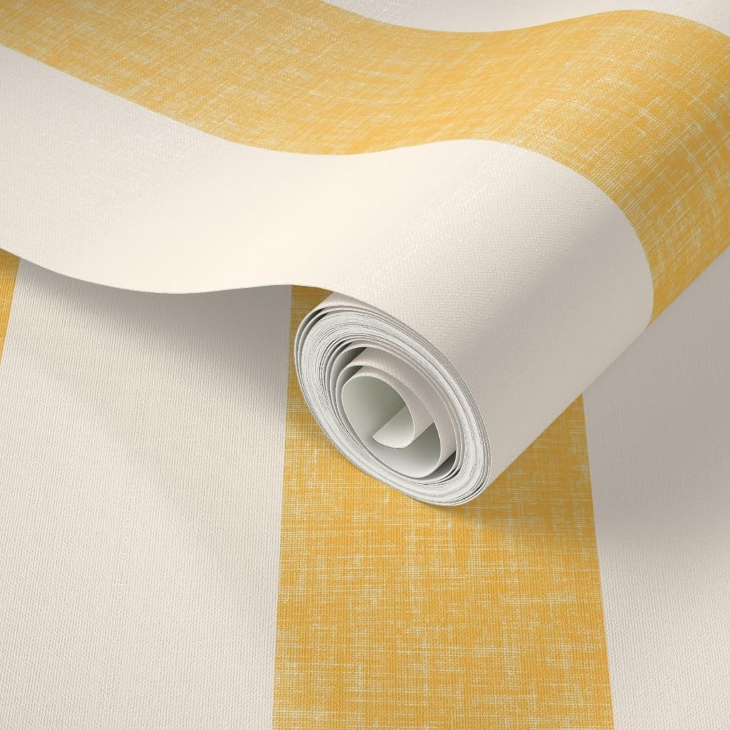 Lemon Yellow Stripe Peel and Stick Wallpaper | Sample 12" x 24" | Amalfi Pool Cabana Simple Large Scale | Self-adhesive, removable and renter-friendly