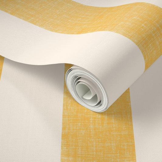 Lemon Yellow Stripe Peel and Stick Wallpaper | Sample 12" x 24" | Amalfi Pool Cabana Simple Large Scale | Self-adhesive, removable and renter-friendly