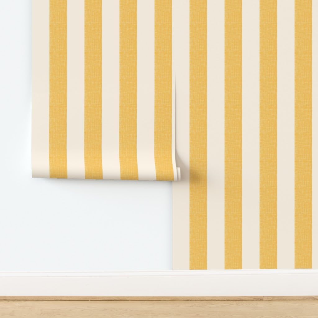 Lemon Yellow Stripe Peel and Stick Wallpaper | Sample 12" x 24" | Amalfi Pool Cabana Simple Large Scale | Self-adhesive, removable and renter-friendly