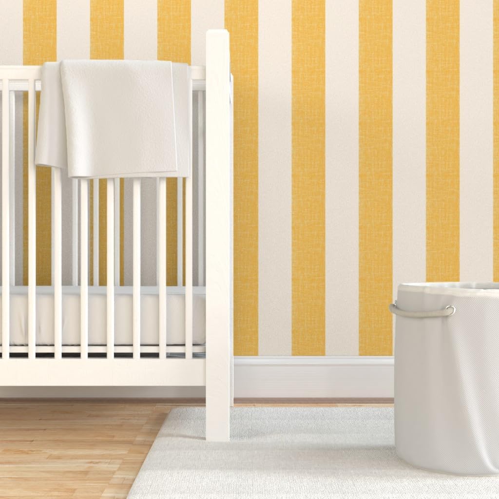 Lemon Yellow Stripe Peel and Stick Wallpaper | Sample 12" x 24" | Amalfi Pool Cabana Simple Large Scale | Self-adhesive, removable and renter-friendly