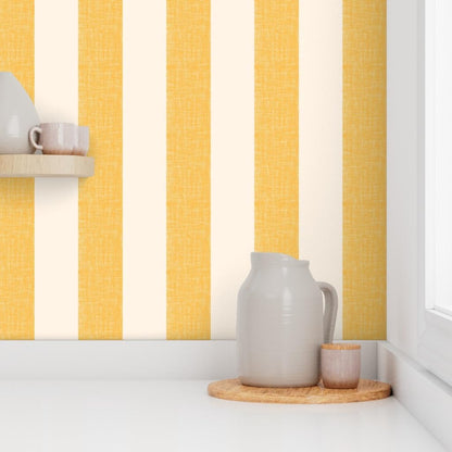 Lemon Yellow Stripe Peel and Stick Wallpaper | Sample 12" x 24" | Amalfi Pool Cabana Simple Large Scale | Self-adhesive, removable and renter-friendly