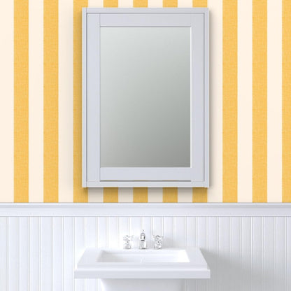 Lemon Yellow Stripe Peel and Stick Wallpaper | Sample 12" x 24" | Amalfi Pool Cabana Simple Large Scale | Self-adhesive, removable and renter-friendly