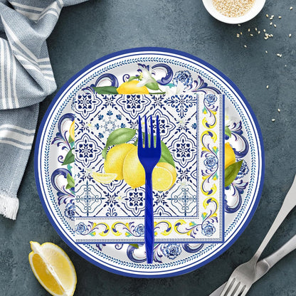 72 Pcs Lemon Paper Plates and Napkins Party Supplies , Blue Tiles Yellow Lemon Party Decorations Disposable Party Plates and Napkins Tableware Set for Birthday Wedding Baby Showe Serves 24 (Lemon)