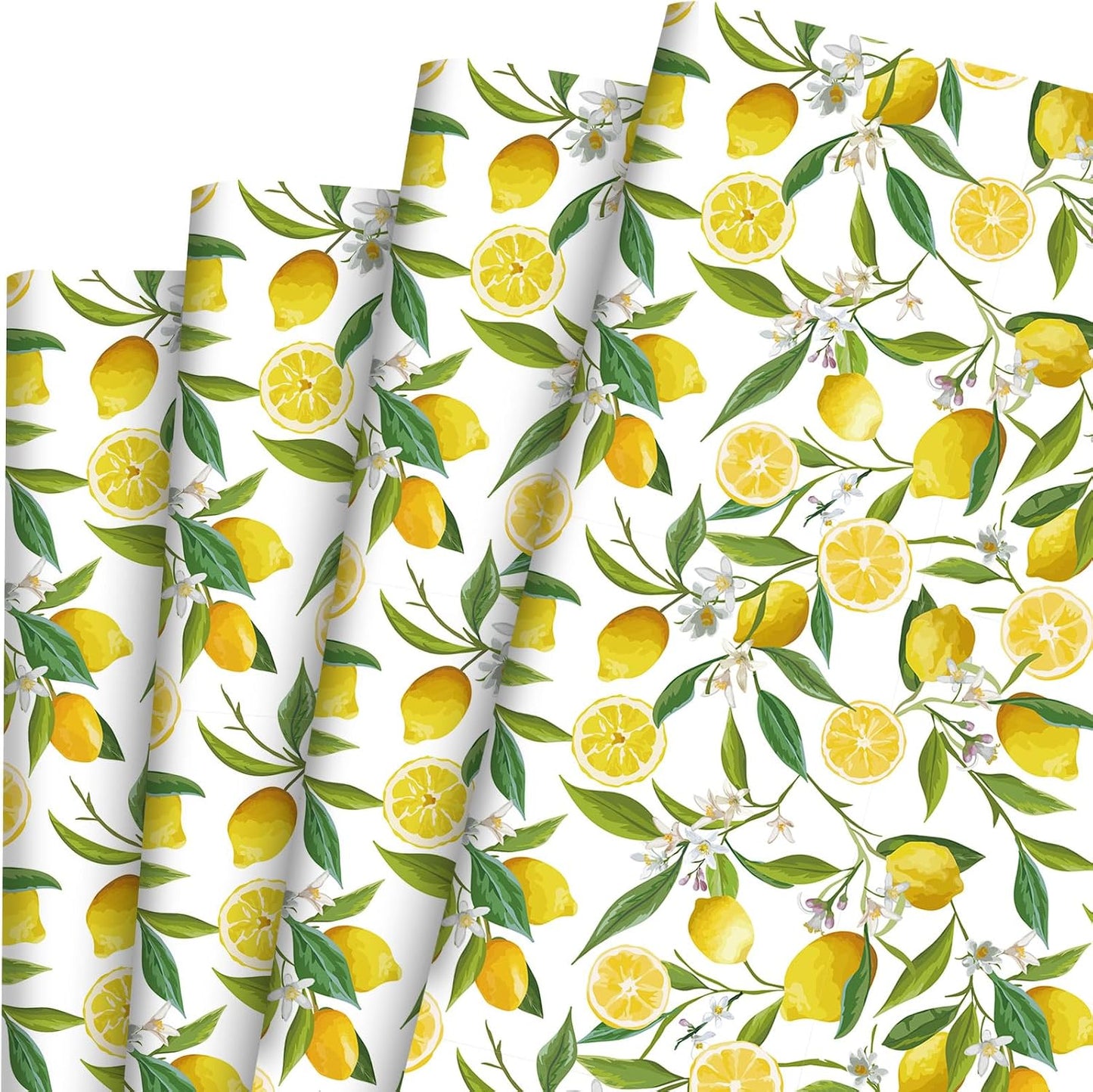 12 Sheets 28 * 20 Inches Lemon Wrapping Paper Yellow Green Summer Fruit Flower Patterned Gift Wrap Paper for Baby Shower Birthday Summer Holidays DIY Craft