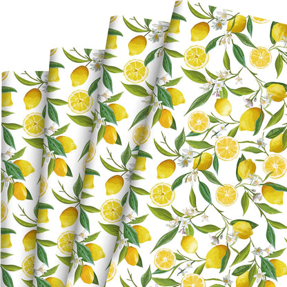 12 Sheets 28 * 20 Inches Lemon Wrapping Paper Yellow Green Summer Fruit Flower Patterned Gift Wrap Paper for Baby Shower Birthday Summer Holidays DIY Craft