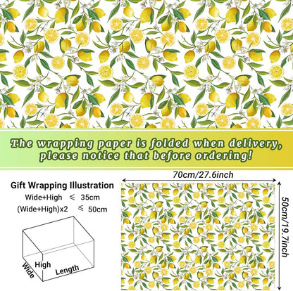 12 Sheets 28 * 20 Inches Lemon Wrapping Paper Yellow Green Summer Fruit Flower Patterned Gift Wrap Paper for Baby Shower Birthday Summer Holidays DIY Craft