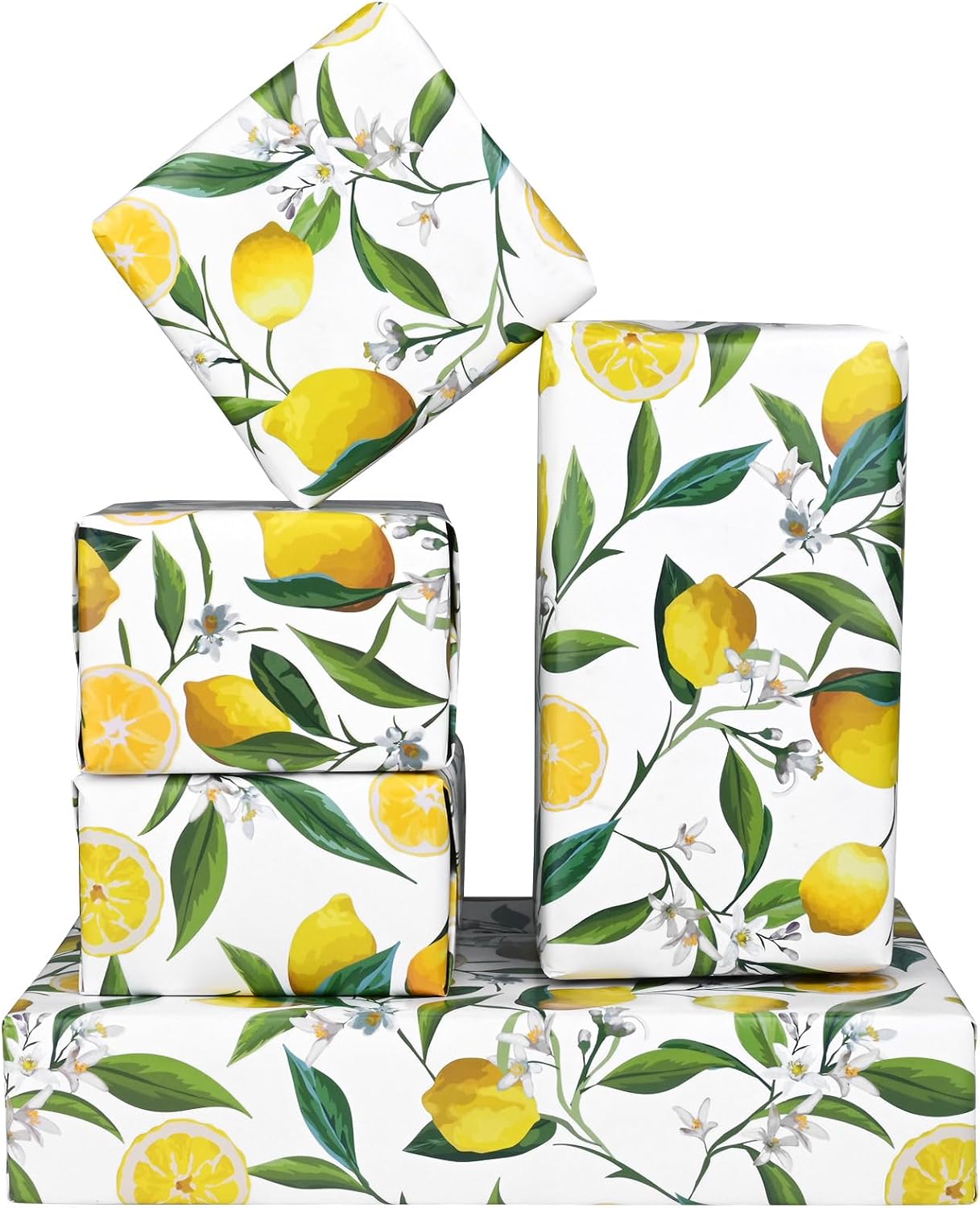 12 Sheets 28 * 20 Inches Lemon Wrapping Paper Yellow Green Summer Fruit Flower Patterned Gift Wrap Paper for Baby Shower Birthday Summer Holidays DIY Craft