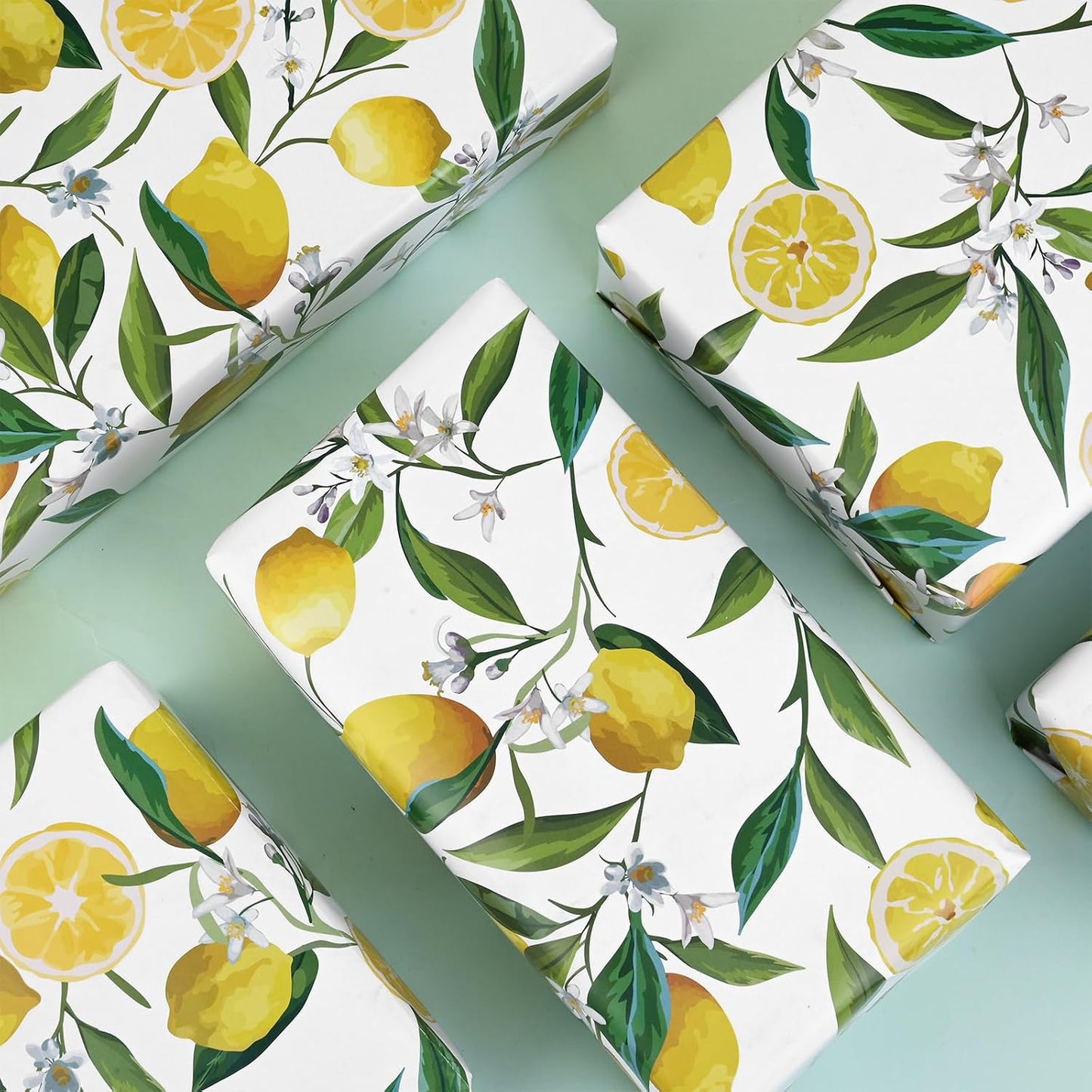12 Sheets 28 * 20 Inches Lemon Wrapping Paper Yellow Green Summer Fruit Flower Patterned Gift Wrap Paper for Baby Shower Birthday Summer Holidays DIY Craft