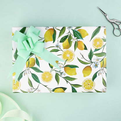 12 Sheets 28 * 20 Inches Lemon Wrapping Paper Yellow Green Summer Fruit Flower Patterned Gift Wrap Paper for Baby Shower Birthday Summer Holidays DIY Craft
