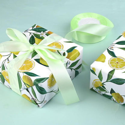 12 Sheets 28 * 20 Inches Lemon Wrapping Paper Yellow Green Summer Fruit Flower Patterned Gift Wrap Paper for Baby Shower Birthday Summer Holidays DIY Craft