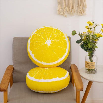Fruit Pillow Home Decoration Sofa Tatami Plush seat Cushion futon Shape Round Cushion Pillow (35cm/13inches, Yellow - Lemon)