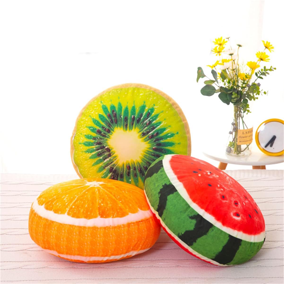 Fruit Pillow Home Decoration Sofa Tatami Plush seat Cushion futon Shape Round Cushion Pillow (35cm/13inches, Yellow - Lemon)