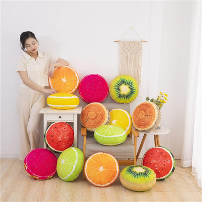 Fruit Pillow Home Decoration Sofa Tatami Plush seat Cushion futon Shape Round Cushion Pillow (35cm/13inches, Yellow - Lemon)