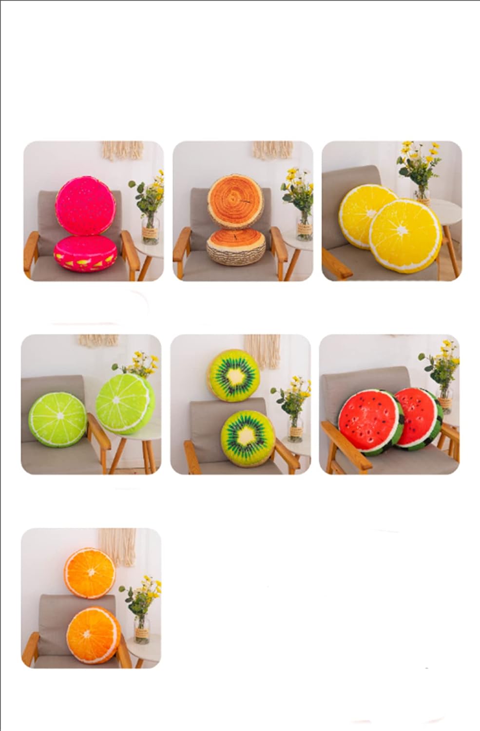 Fruit Pillow Home Decoration Sofa Tatami Plush seat Cushion futon Shape Round Cushion Pillow (35cm/13inches, Yellow - Lemon)