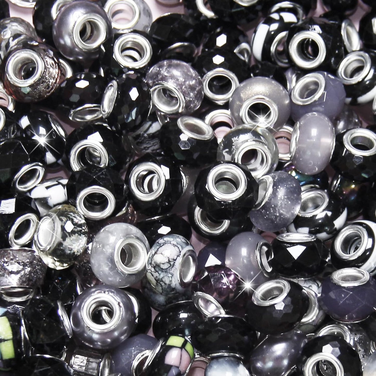 100 Pcs Large Hole Beads Spacer Bead Yellow Assorted European Craft Big Beads Large Hole Lampwork Murano Fairy Wand Garden Bead for DIY Pens Charms Bracelet Necklace Keychain Jewelry Making Supplies