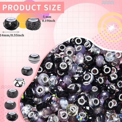 100 Pcs Large Hole Beads Spacer Bead Yellow Assorted European Craft Big Beads Large Hole Lampwork Murano Fairy Wand Garden Bead for DIY Pens Charms Bracelet Necklace Keychain Jewelry Making Supplies