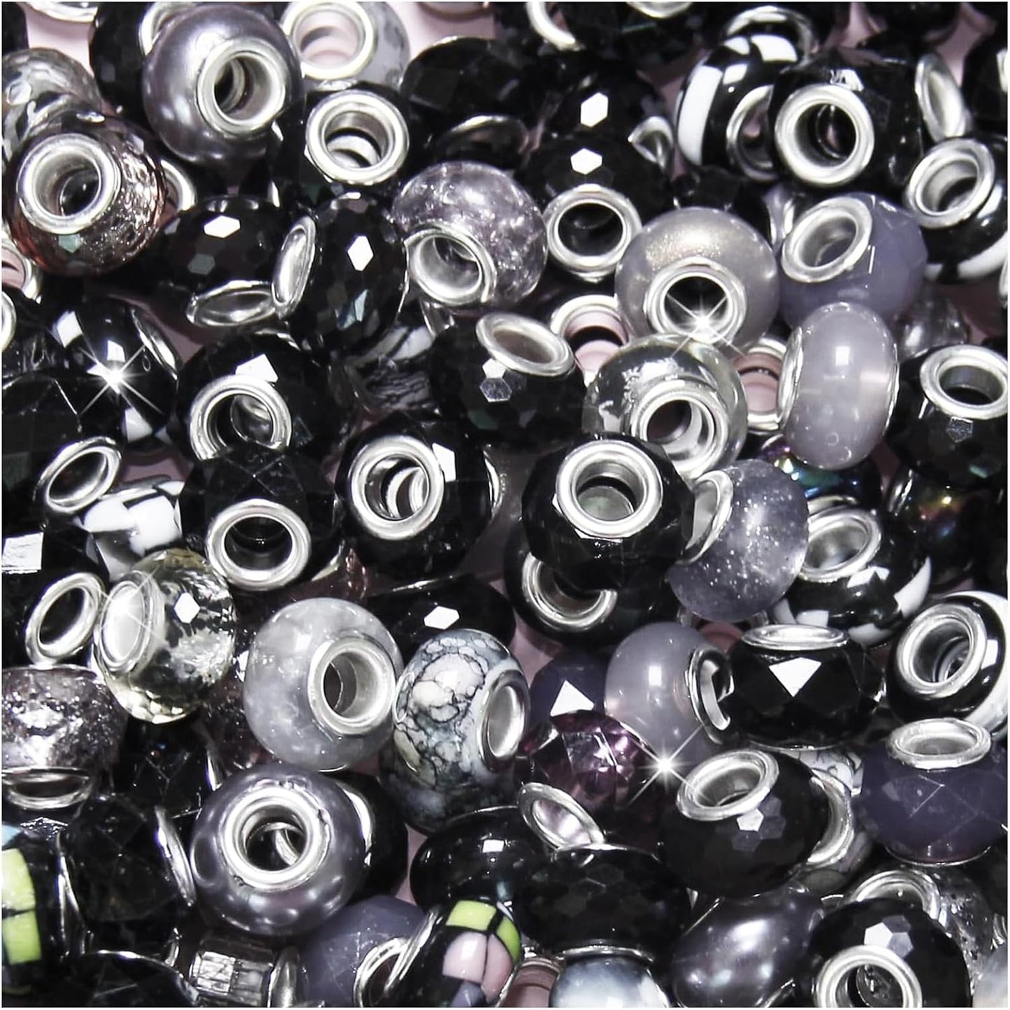100 Pcs Large Hole Beads Spacer Bead Yellow Assorted European Craft Big Beads Large Hole Lampwork Murano Fairy Wand Garden Bead for DIY Pens Charms Bracelet Necklace Keychain Jewelry Making Supplies