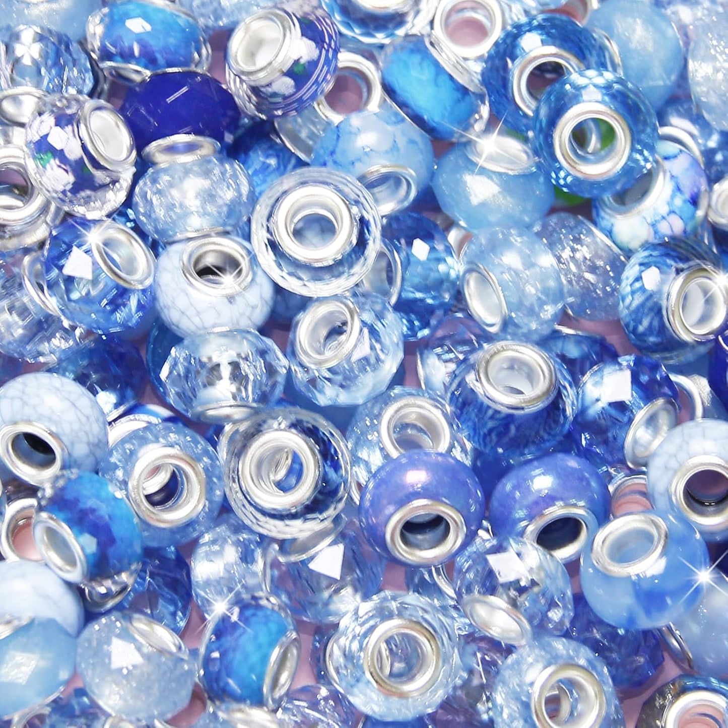 100 Pcs Large Hole Beads Spacer Bead Yellow Assorted European Craft Big Beads Large Hole Lampwork Murano Fairy Wand Garden Bead for DIY Pens Charms Bracelet Necklace Keychain Jewelry Making Supplies