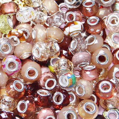 100 Pcs Large Hole Beads Spacer Bead Yellow Assorted European Craft Big Beads Large Hole Lampwork Murano Fairy Wand Garden Bead for DIY Pens Charms Bracelet Necklace Keychain Jewelry Making Supplies