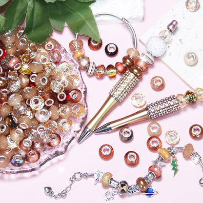 100 Pcs Large Hole Beads Spacer Bead Yellow Assorted European Craft Big Beads Large Hole Lampwork Murano Fairy Wand Garden Bead for DIY Pens Charms Bracelet Necklace Keychain Jewelry Making Supplies