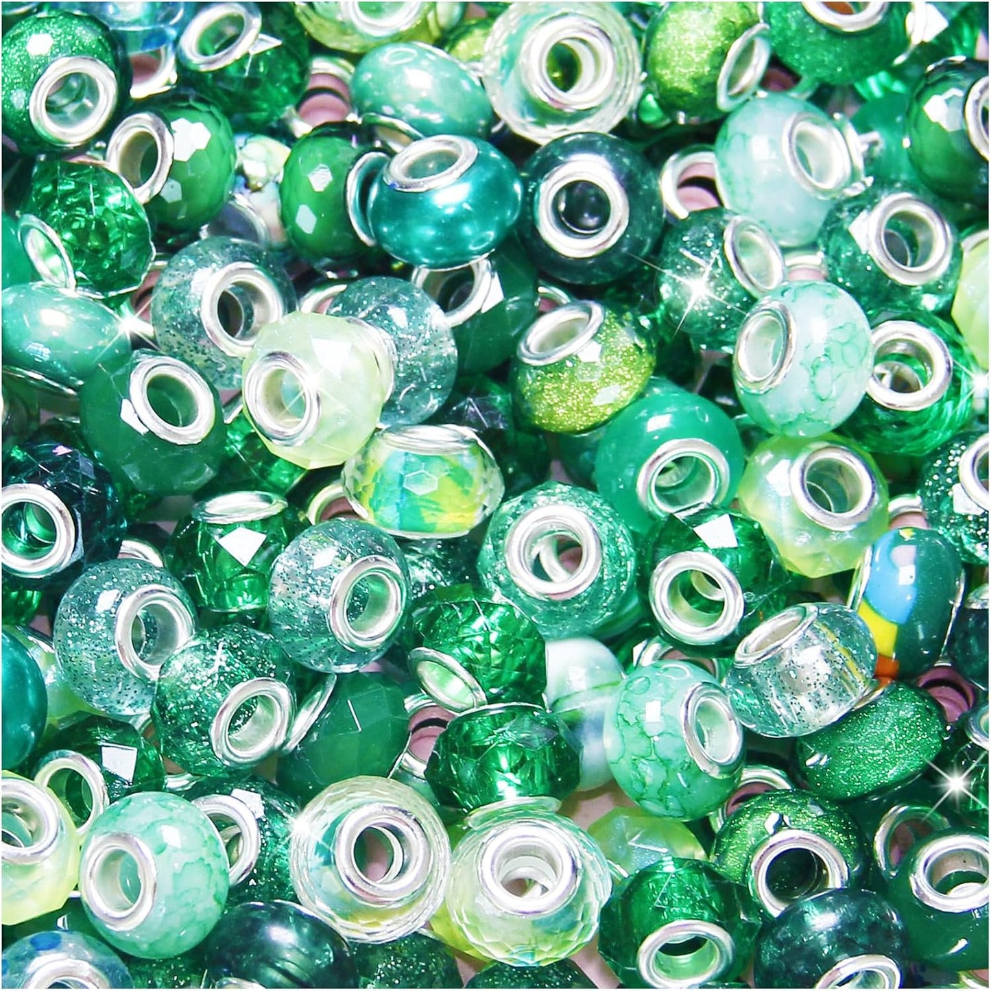 100 Pcs Large Hole Beads Spacer Bead Yellow Assorted European Craft Big Beads Large Hole Lampwork Murano Fairy Wand Garden Bead for DIY Pens Charms Bracelet Necklace Keychain Jewelry Making Supplies
