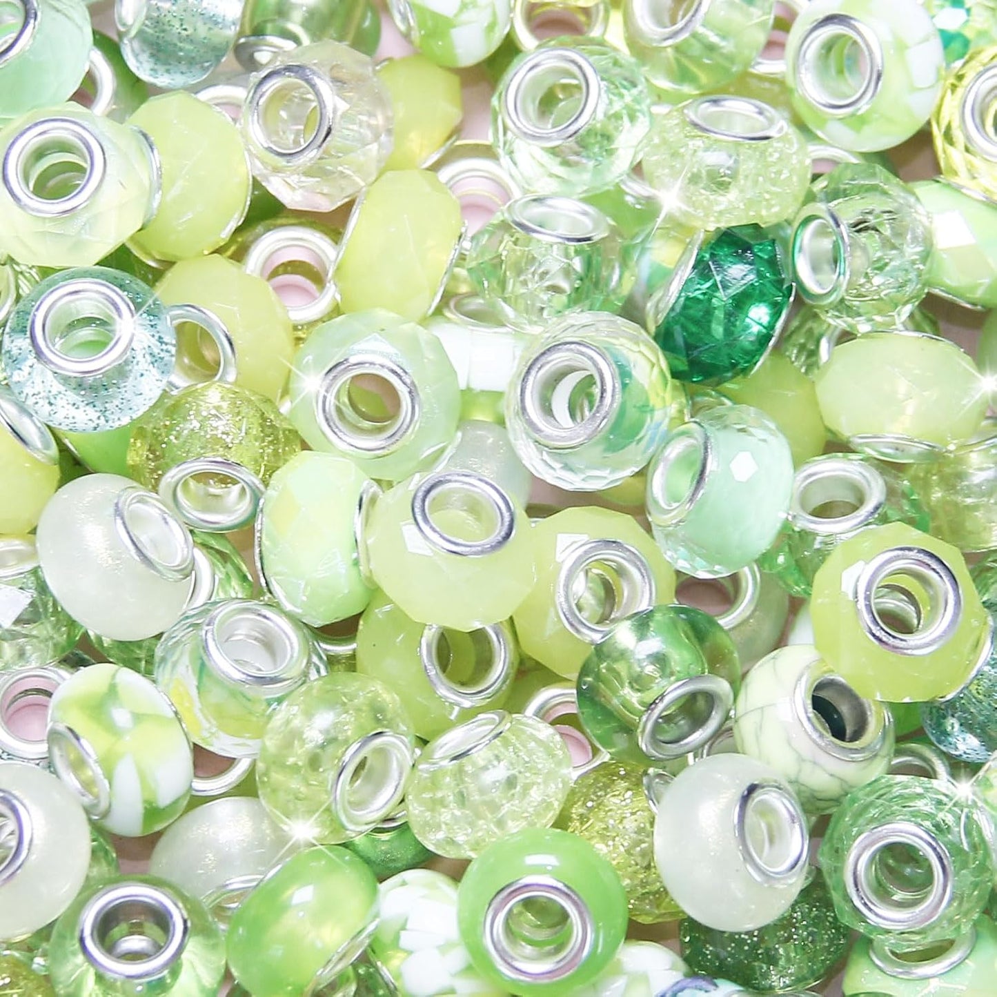 100 Pcs Large Hole Beads Spacer Bead Yellow Assorted European Craft Big Beads Large Hole Lampwork Murano Fairy Wand Garden Bead for DIY Pens Charms Bracelet Necklace Keychain Jewelry Making Supplies