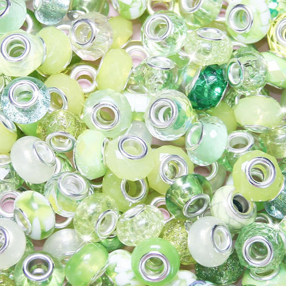 100 Pcs Large Hole Beads Spacer Bead Yellow Assorted European Craft Big Beads Large Hole Lampwork Murano Fairy Wand Garden Bead for DIY Pens Charms Bracelet Necklace Keychain Jewelry Making Supplies