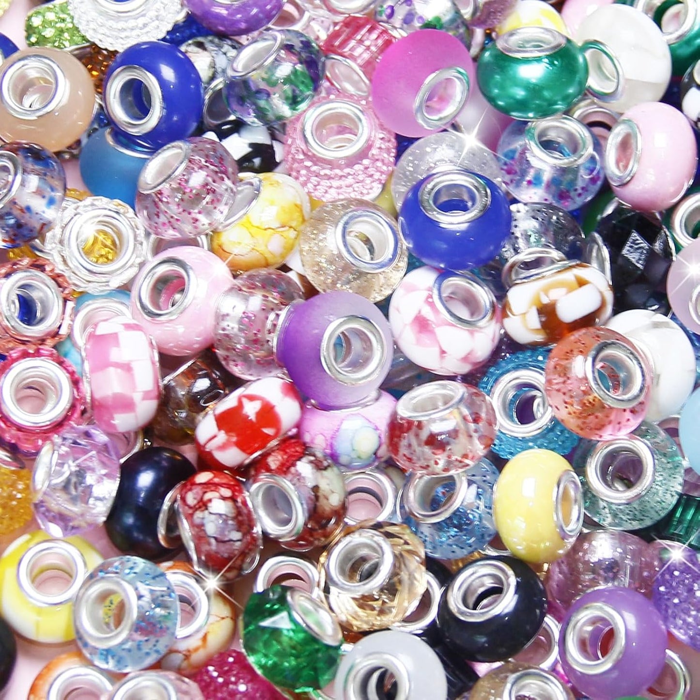 100 Pcs Large Hole Beads Spacer Bead Yellow Assorted European Craft Big Beads Large Hole Lampwork Murano Fairy Wand Garden Bead for DIY Pens Charms Bracelet Necklace Keychain Jewelry Making Supplies