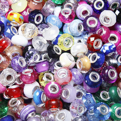 100 Pcs Large Hole Beads Spacer Bead Yellow Assorted European Craft Big Beads Large Hole Lampwork Murano Fairy Wand Garden Bead for DIY Pens Charms Bracelet Necklace Keychain Jewelry Making Supplies