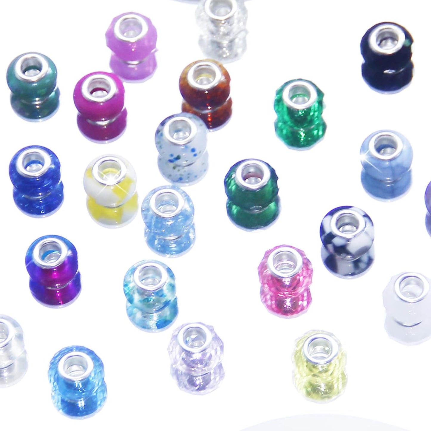 100 Pcs Large Hole Beads Spacer Bead Yellow Assorted European Craft Big Beads Large Hole Lampwork Murano Fairy Wand Garden Bead for DIY Pens Charms Bracelet Necklace Keychain Jewelry Making Supplies