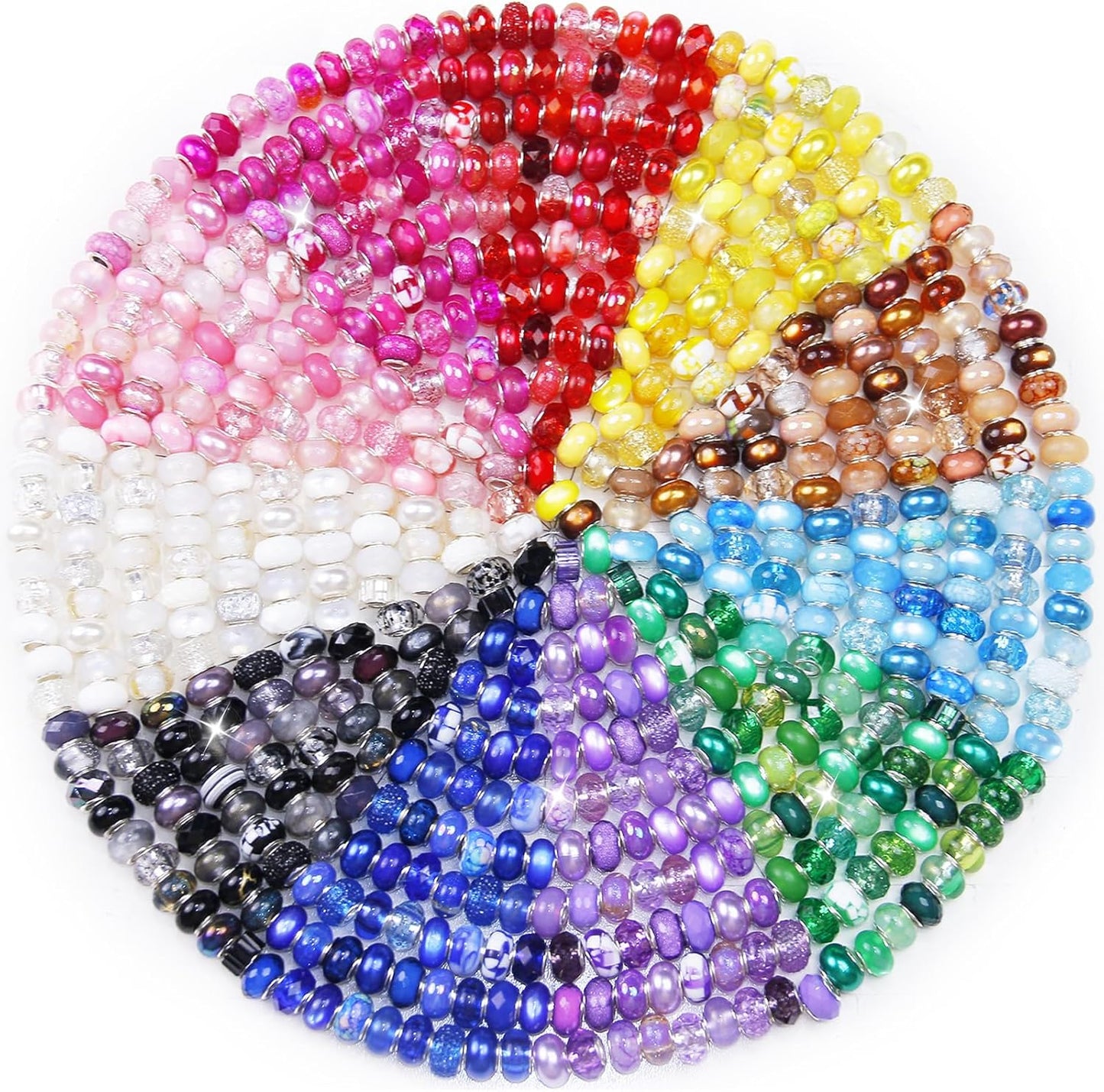 100 Pcs Large Hole Beads Spacer Bead Yellow Assorted European Craft Big Beads Large Hole Lampwork Murano Fairy Wand Garden Bead for DIY Pens Charms Bracelet Necklace Keychain Jewelry Making Supplies