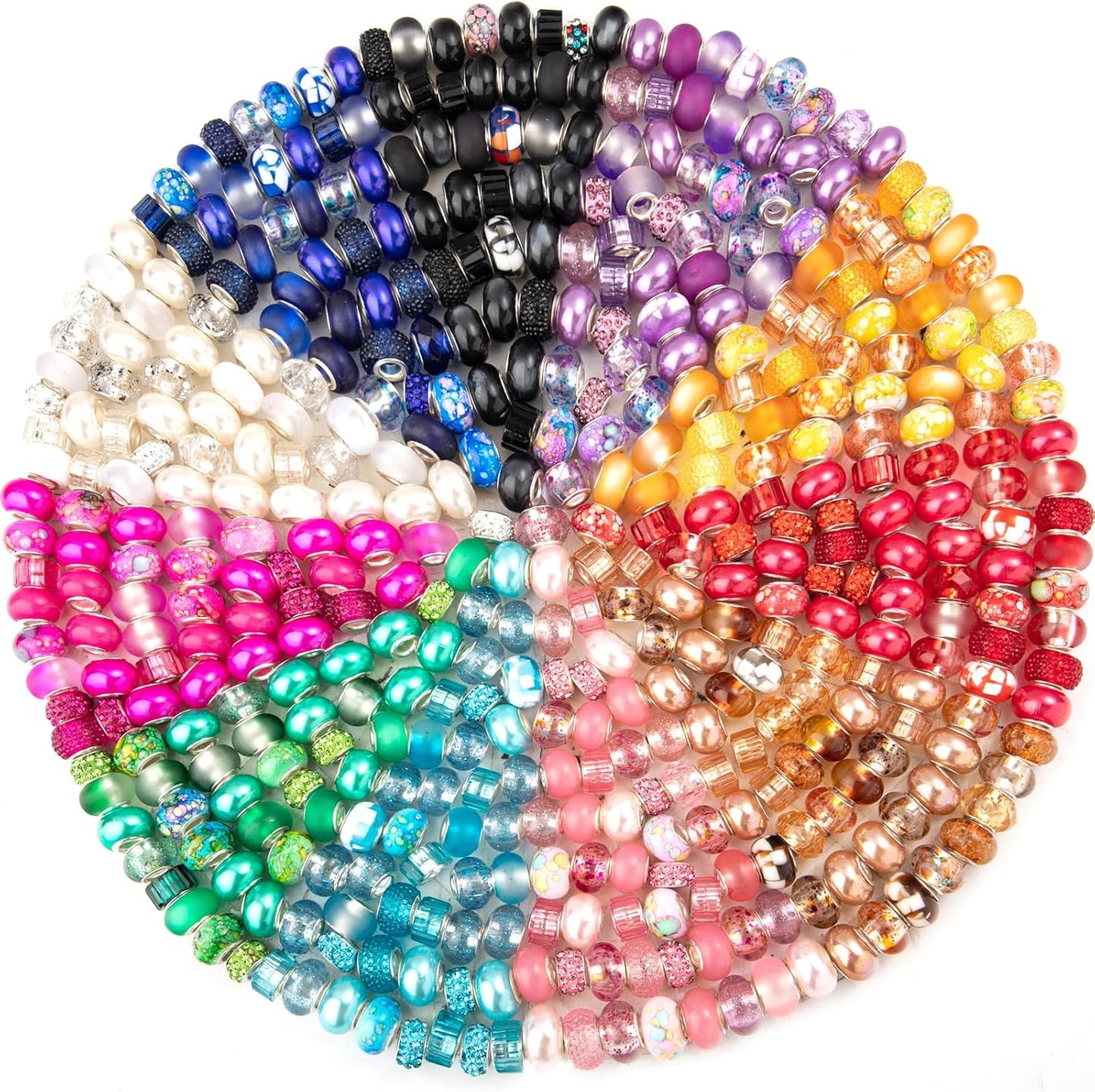 100 Pcs Large Hole Beads Spacer Bead Yellow Assorted European Craft Big Beads Large Hole Lampwork Murano Fairy Wand Garden Bead for DIY Pens Charms Bracelet Necklace Keychain Jewelry Making Supplies