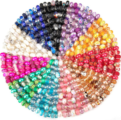 100 Pcs Large Hole Beads Spacer Bead Yellow Assorted European Craft Big Beads Large Hole Lampwork Murano Fairy Wand Garden Bead for DIY Pens Charms Bracelet Necklace Keychain Jewelry Making Supplies