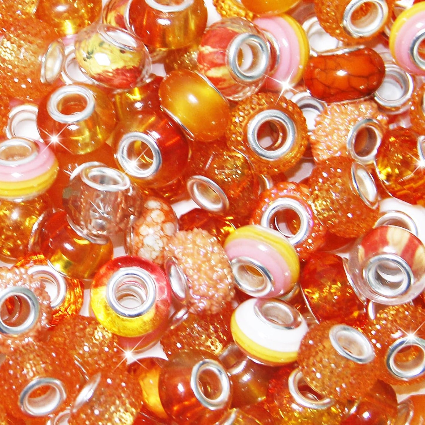 100 Pcs Large Hole Beads Spacer Bead Yellow Assorted European Craft Big Beads Large Hole Lampwork Murano Fairy Wand Garden Bead for DIY Pens Charms Bracelet Necklace Keychain Jewelry Making Supplies