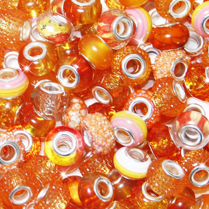 100 Pcs Large Hole Beads Spacer Bead Yellow Assorted European Craft Big Beads Large Hole Lampwork Murano Fairy Wand Garden Bead for DIY Pens Charms Bracelet Necklace Keychain Jewelry Making Supplies