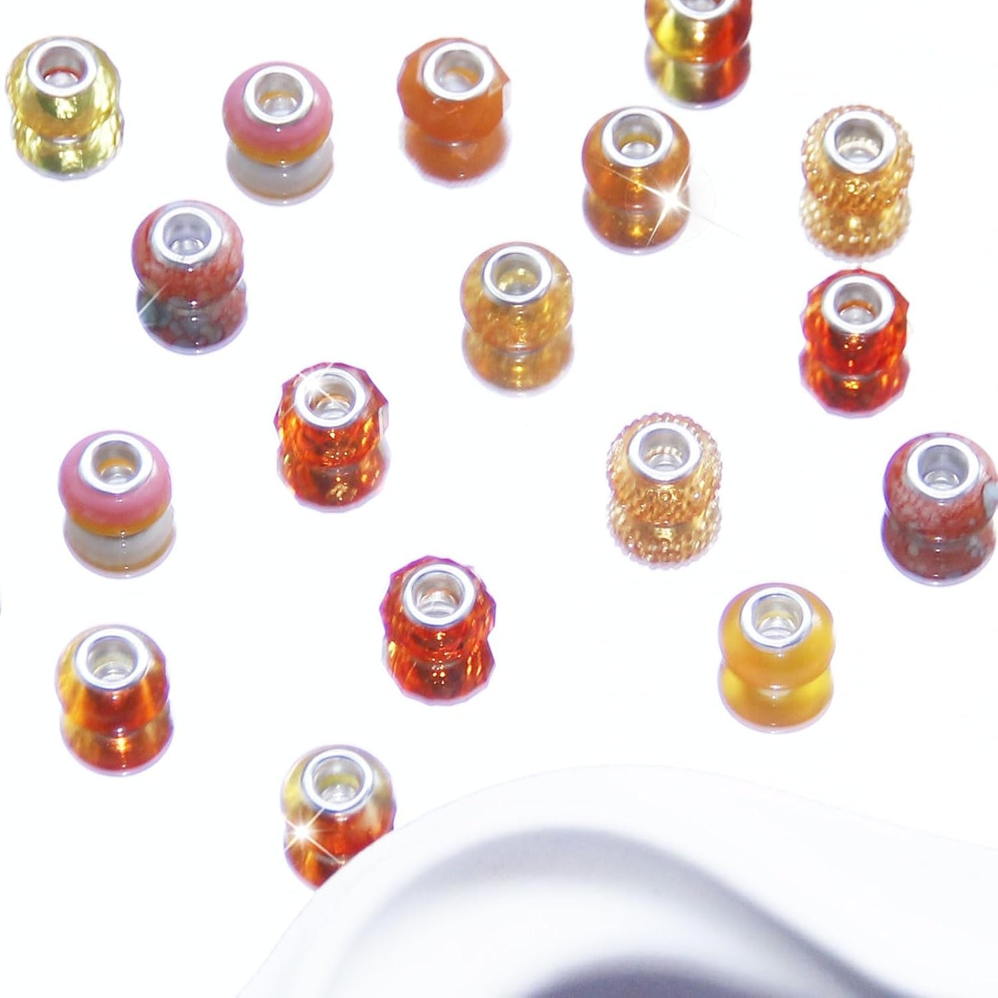 100 Pcs Large Hole Beads Spacer Bead Yellow Assorted European Craft Big Beads Large Hole Lampwork Murano Fairy Wand Garden Bead for DIY Pens Charms Bracelet Necklace Keychain Jewelry Making Supplies