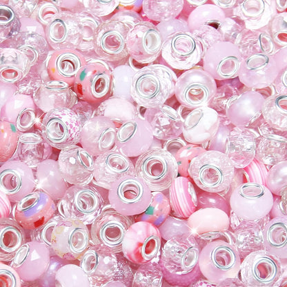 100 Pcs Large Hole Beads Spacer Bead Yellow Assorted European Craft Big Beads Large Hole Lampwork Murano Fairy Wand Garden Bead for DIY Pens Charms Bracelet Necklace Keychain Jewelry Making Supplies