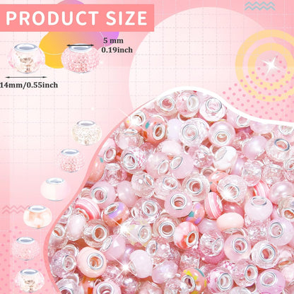 100 Pcs Large Hole Beads Spacer Bead Yellow Assorted European Craft Big Beads Large Hole Lampwork Murano Fairy Wand Garden Bead for DIY Pens Charms Bracelet Necklace Keychain Jewelry Making Supplies