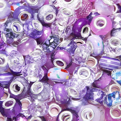 100 Pcs Large Hole Beads Spacer Bead Yellow Assorted European Craft Big Beads Large Hole Lampwork Murano Fairy Wand Garden Bead for DIY Pens Charms Bracelet Necklace Keychain Jewelry Making Supplies