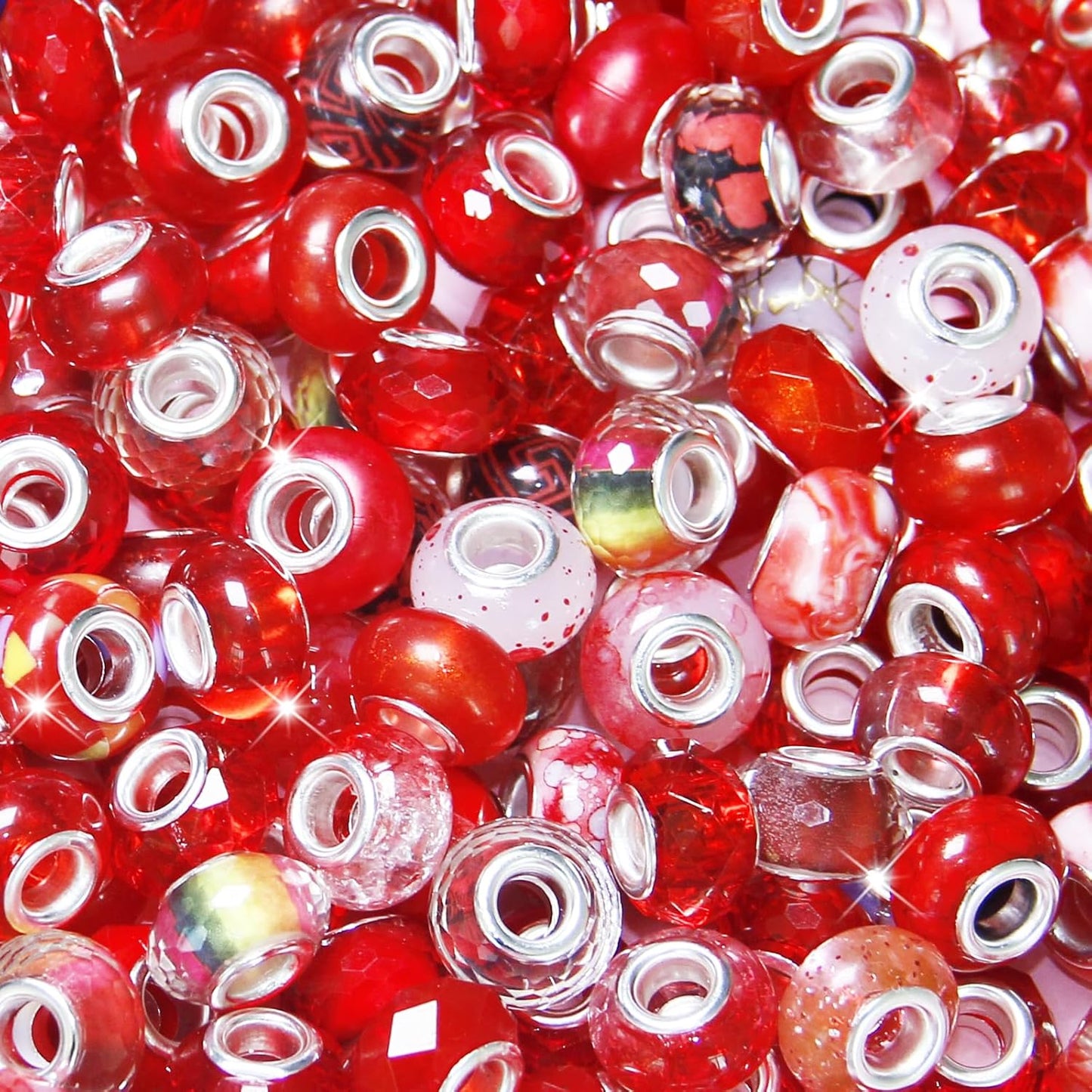 100 Pcs Large Hole Beads Spacer Bead Yellow Assorted European Craft Big Beads Large Hole Lampwork Murano Fairy Wand Garden Bead for DIY Pens Charms Bracelet Necklace Keychain Jewelry Making Supplies