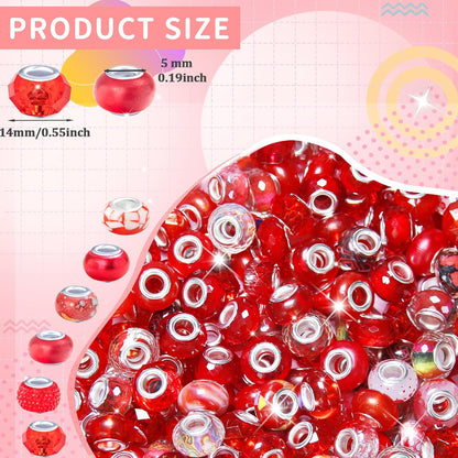 100 Pcs Large Hole Beads Spacer Bead Yellow Assorted European Craft Big Beads Large Hole Lampwork Murano Fairy Wand Garden Bead for DIY Pens Charms Bracelet Necklace Keychain Jewelry Making Supplies
