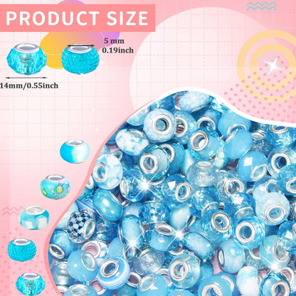 100 Pcs Large Hole Beads Spacer Bead Yellow Assorted European Craft Big Beads Large Hole Lampwork Murano Fairy Wand Garden Bead for DIY Pens Charms Bracelet Necklace Keychain Jewelry Making Supplies