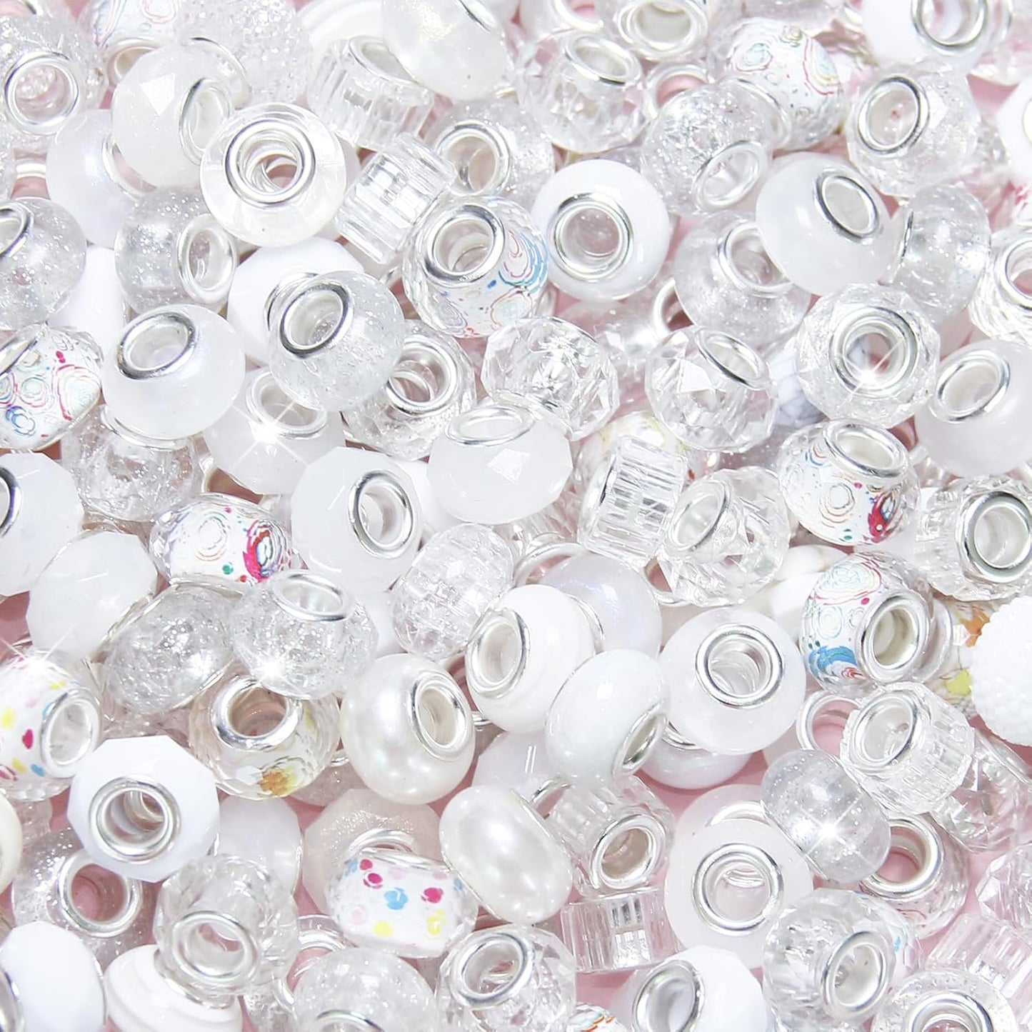 100 Pcs Large Hole Beads Spacer Bead Yellow Assorted European Craft Big Beads Large Hole Lampwork Murano Fairy Wand Garden Bead for DIY Pens Charms Bracelet Necklace Keychain Jewelry Making Supplies