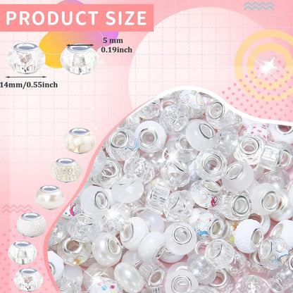 100 Pcs Large Hole Beads Spacer Bead Yellow Assorted European Craft Big Beads Large Hole Lampwork Murano Fairy Wand Garden Bead for DIY Pens Charms Bracelet Necklace Keychain Jewelry Making Supplies